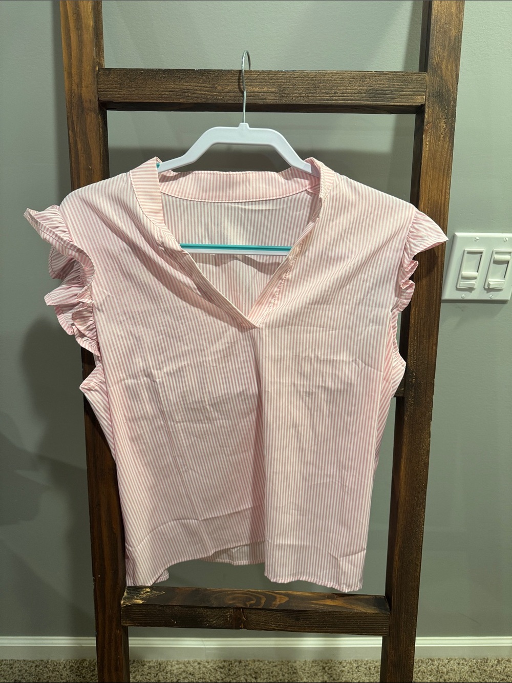 Pink Striped Ruffle Sleeve Women's Top